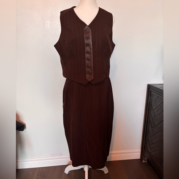Vintage Alberto Makali Brown Pinstripe Vest and Skirt Set - Picture 1 of 13